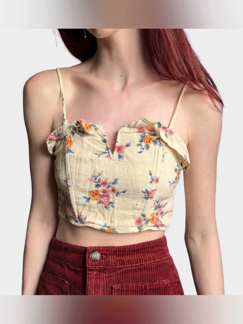 Yellow Urban Outfitters Floral Crop Top - Size Medium